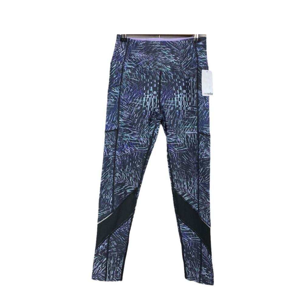 Marika NWT Cambria Reversible High Waist Yoga Leggings Black Navy Floral Size S
